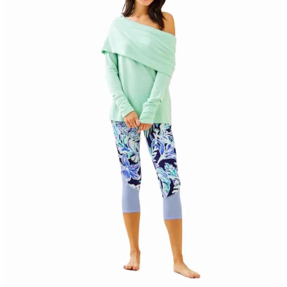 LILLY PULITZER Belinda Off The Shoulder Pullover Heathered Resort Aqua - M - EUC